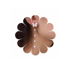 Aneneiceera Vintage Butterfly Pearl Earrings Gold Pearl Necklace Earrings Long Pearl Tassel Earrings White Butterfly Stud Earrings Wedding Pearl Earrings Jewellery for Women and Girls, Alloy Steel