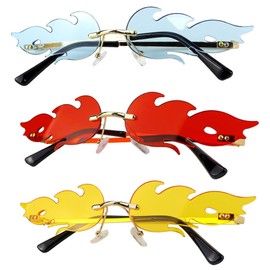 LNQ LUNIQI Pack of 3 Flame Sunglasses, Funny Glasses, Fire Party Glasses, Carnival Glasses, Rave Glasses for Men and Women, Masquerade Party Accessories (1 Red, 1 Yellow, 1 Blue)