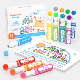 Shuttle Art Dot Markers, 14 Colors Bingo Daubers with 20 Unique Patterns of Dot Book for Toddler Art Activities, Non-Toxic Washable Coloring Markers for Preschool Kids Learning