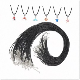 XACOOP 50Pcs Black Necklace Cord with Clasp - 24 Inch Waxed Cotton Cord Necklace Bulk f