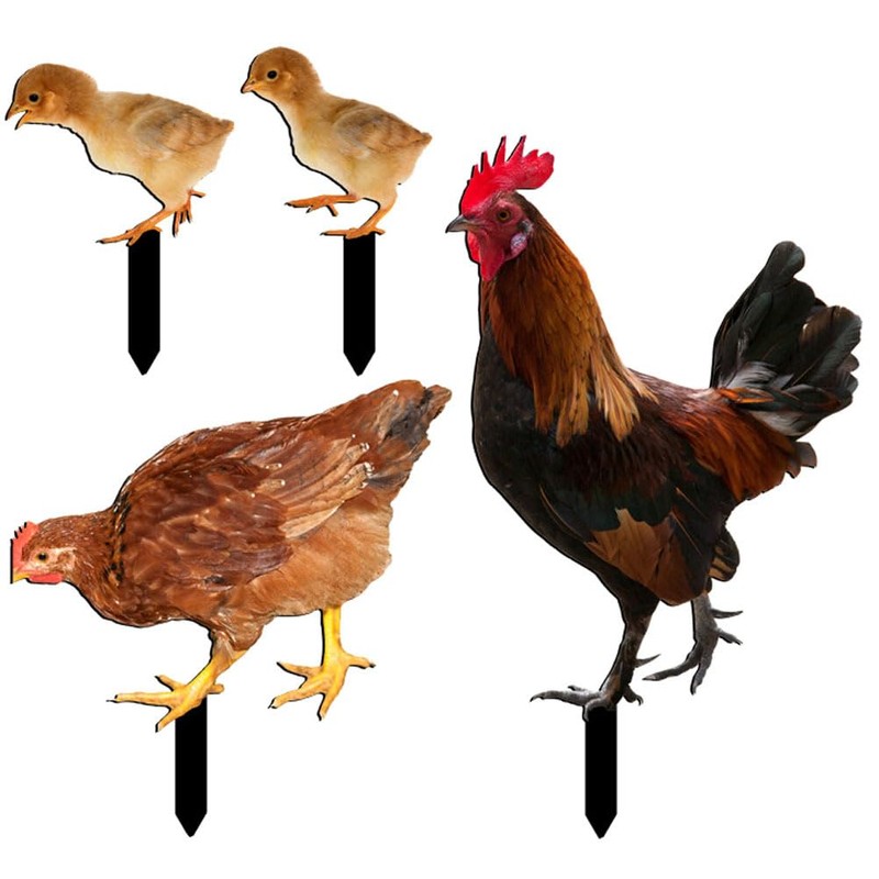 HANABASS Pack of 4 Chickens Chicks Ground Stakes Lawn Ornament