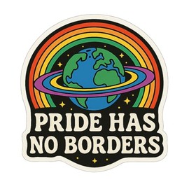 Planet Earth with Rainbow Rings Cosmic Hippie Style Sticker (2.75" x 2.75")