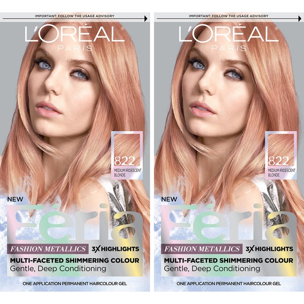 L'Oreal Paris Feria Multi-Faceted Shimmering Permanent Hair Color, Rose Gold, Pack of 2, Hair Dye
