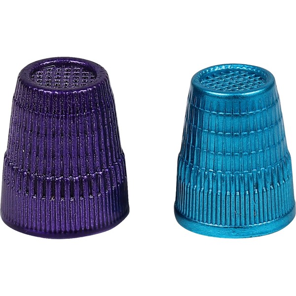 SINGER Slip Stop Thimbles, Size Large and XLarge, Metallic Blue and Purple - Set of 2