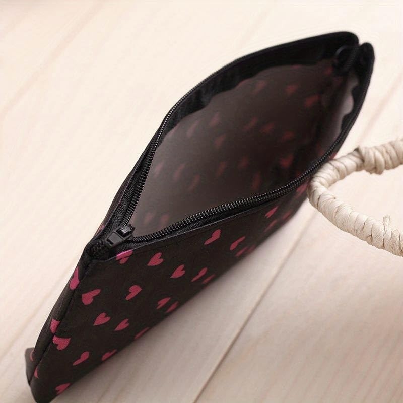 Kids Cute Black with Pink Hearts Pencil Case Cosmetic Make