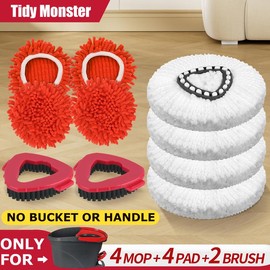 Chenille Duster Replacement Heads for O-Cedar 2025 Unique Design Heads Turn Mop into Long-Handle Duster Dry Cleaning Trap Bucket & Handle Not included:_4PCRedPad+4MopHead+2BrushHead