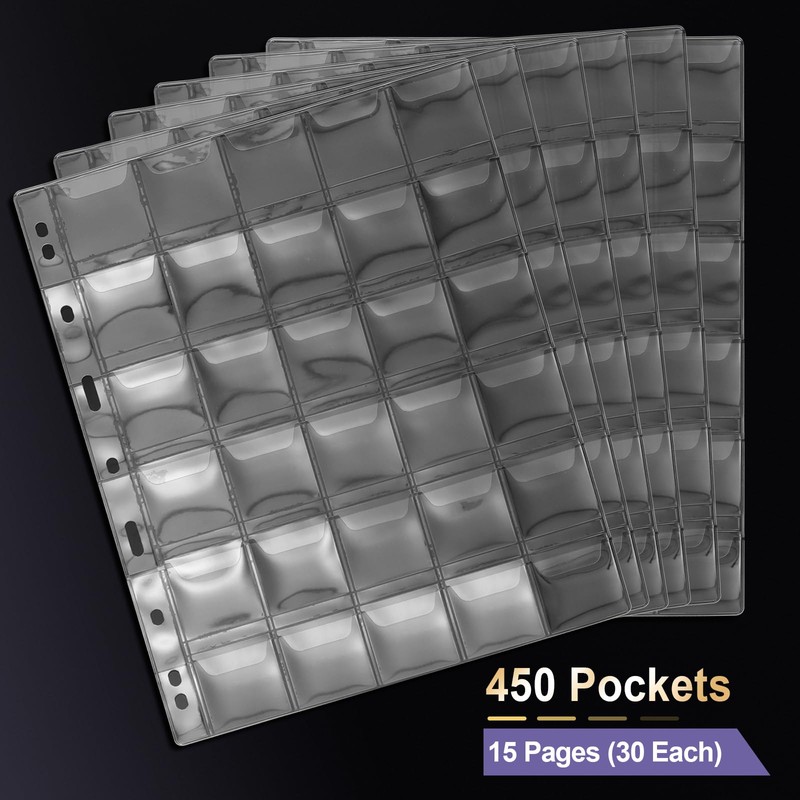 450 Pockets Coin Binder Pages (9-Hole Coin Pocket Pages) -