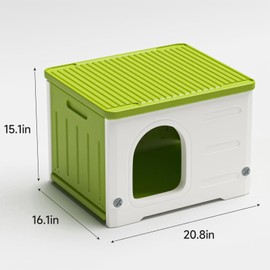 TSEHOOHOO Plastic Cat House for Outdoor Indoor Use, Stackable Feral Cat Shelter Indoor Cat House Insulated Weatherproof Waterproof Elevated with Cat Scratching Board & Cushion (Green)