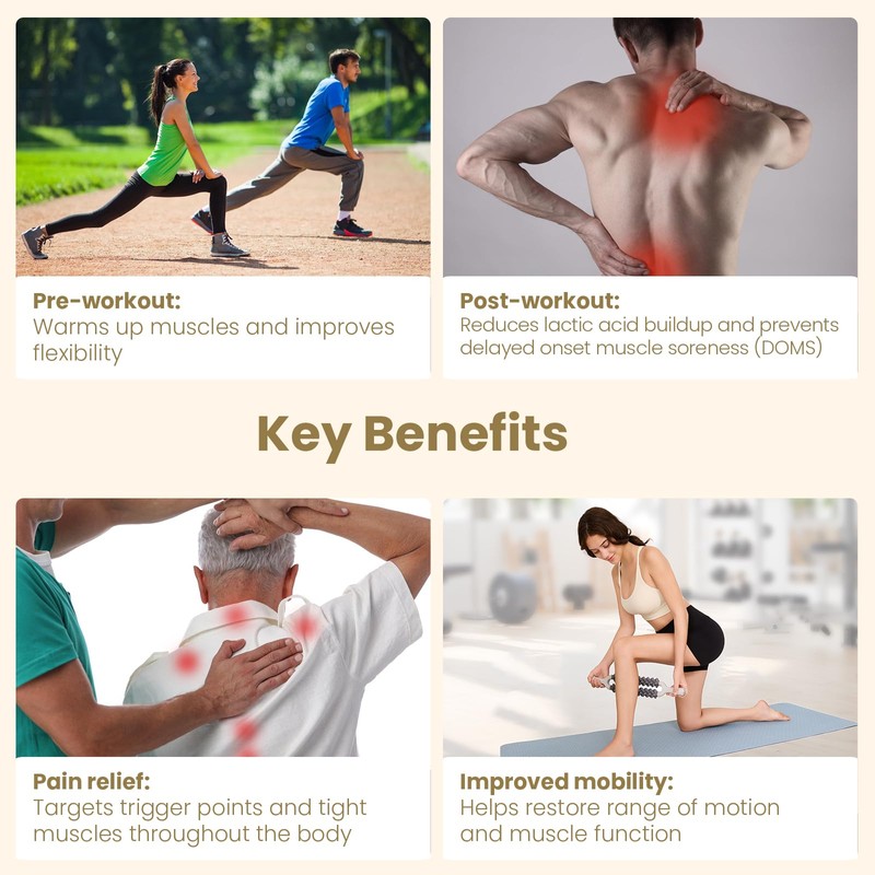 Double Row Muscle Roller Stick for Muscles Deep Tissue，with one-Piece