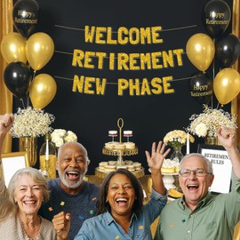 Meowoo Cheers Retirement Banner, Welcome New Phase Decor, 7.7-Inch Glittery Gold Letters, Easy Reusable Assembly for Party Supplies, Luxe Celebration Decorations