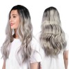 Long Curly Wavy Wigs Women Female Synthetic Hair Black Gray