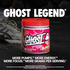 GHOST Legend Pre-Workout Powder, Burbujeante sabor a fresa - 30 porciones - Pre-entrenamiento para hombres y mujeres con colina, L-citrulina y beta-al
