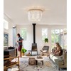 AMZASA White Boho Wood Beaded with Hemp Rope Flush Mount