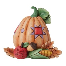 Enesco Jim Shore Heartwood Creek Harvest Pumpkin with Bounty Miniature Figurine, 4 Inch, Multicolor