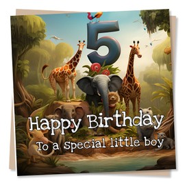 5th Birthday Card For Boy - Jungle Illustration - Happy Birthday To A Special Little Boy - Made in UK