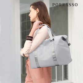 PORRASSO Travel Duffel Bag Women Sport Bag Holdall Large Carry on Bag Gym Tote Bag Shoulder Bag for Vacation Sports Weekend Grey