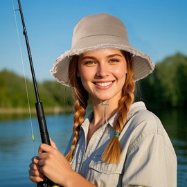 Bucket Hats for Woman Khaki Summer Beach Sun Hats Women Wide Brim Floppy Hats Unisex Frayed Foldable Cotton Bucket Hat for Travel Beach Gardening (Khaki)