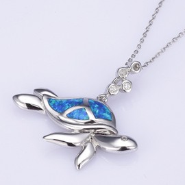 VIKI LYNN Sea Turtle with Bubbles Necklace 925 Sterling Silver Opal Jewellery