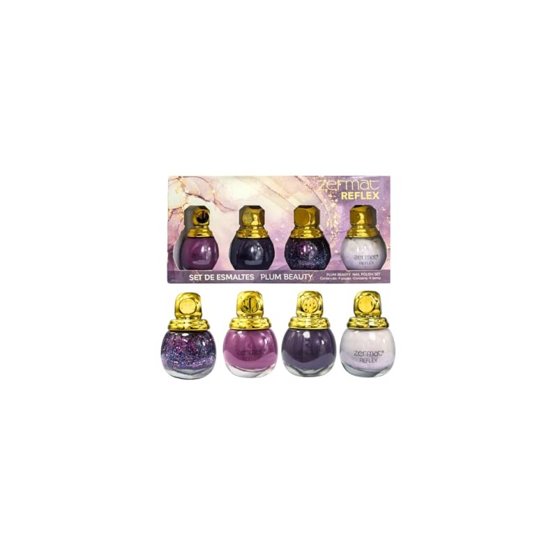 ZERMAT Set de 4 Esmaltes de Uñas Premium, Tonos Púrpura,