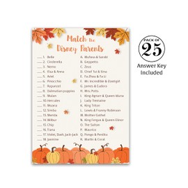 PUMPKINS Baby Shower Game — CARTOON PARENT MATCH Baby Shower Game — Pack of 25 — LITTLE PUMPKIN Baby Shower Game, Match Famous Cartoon Parents Fun Shower Activity, Star Kids Match Game G330-DPM