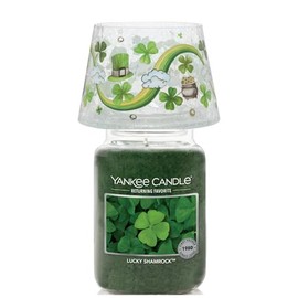 Lucky Shamrock Yankee Large Jar Candle with a St Patrick's Day Jar Candle Shade/Topper 2-pc Set