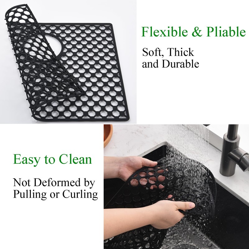 Brovy Black Silicone Sink Mats,18.6''x 15.6'' Kitchen Sink Mats for