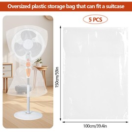 Pack of 5 100 x 152 cm Extra Large Plastic Bags Storage Bags, Reusable Moving Bags, Clear Bags Large, Giant Storage Bag for Dustproof, Luggage, Suitcases, Furniture, Office Chairs
