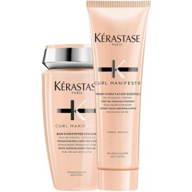 Kit Tratamiento Para Cabello Rizado Shampoo Bain Hydratation Douceur y Acondicionador Fondant Hydratation Essentielle Kerastase Curl Manifesto
