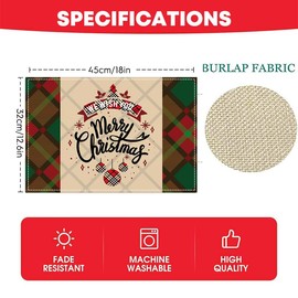 VITEVER Place Mats Christmas Washable Set of 6 Polyester Linen Place Mats 32 x 45 cm, Christmas Table Coasters Place Mats for Kitchen Dining Table Hotel Christmas Table Decoration