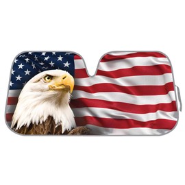 BDK USA Patriotic American Flag Sun Visor for Car Windshield Cover - Bald Eagle Truck Window Shade 4th of July Car Flag Sun Visor for Truck Windshield Sunshade - Accordion Windshield Sun Shade 58 x 28
