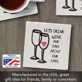 Thirstystone Wine & Cats Single Tumbled Tile Stone Coaster with Protective Cork Backing Manufactured in The USA 4" Square, Artistic, Easily Wipes Clean