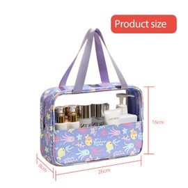 Toiletry Bag Transparent with Printed, Large Capacity Waterproof Makeup Bags, Handheld Toiletry Bag with Zipper, Travel Portable Storage Bag for Women (-Purple)