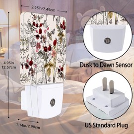 Jopowide Vintage Flower Night Light, Butterfly Plug into Wall with Dusk to Dawn Light Sensors, Warm Nightlights for Bedroom, Bathroom, Hallway, Kitchen, Gifts Ideal for Girls Women
