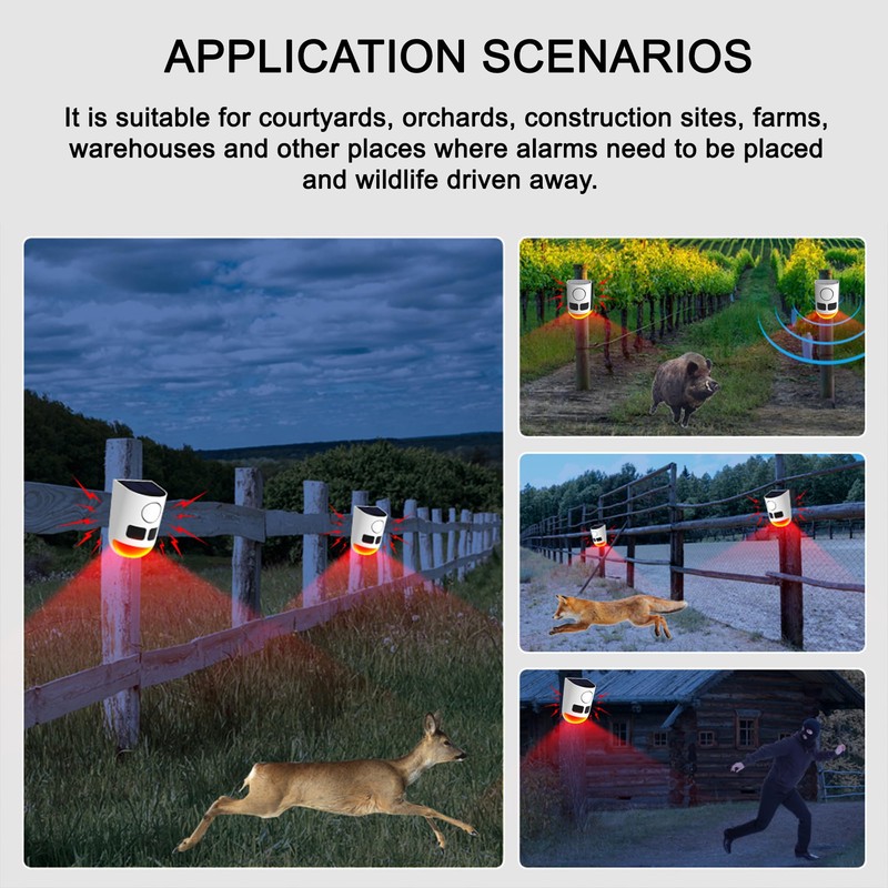 QXMH Solar Outdoor Motion Sensor Alarm-110db Loud Noise Maker,4 Work