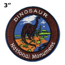 Dinosaur National Monument 3" Embroidered Patch DIY Iron or Sew-on Decorative Vacation Souvenir Applique Wander Nature Wildlife Hike Trek Camping Explore Mountains Stars Moon Scout Guide Ranger