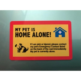 MY DOG IS HOME ALONE - EMERGENCY DOG CAT PET ID WALLET CARD - YELLOW/WHITE
