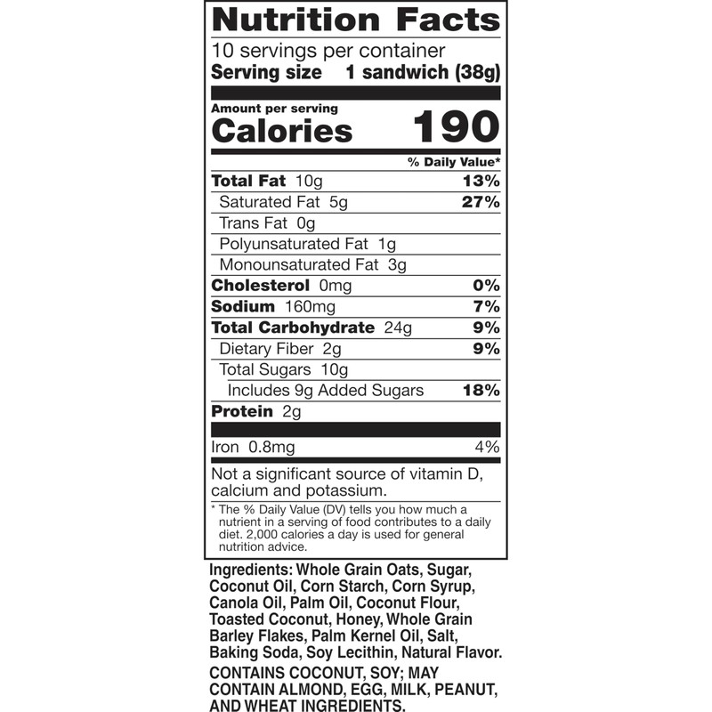 Nature Valley Biscuit Sandwiches, Coconut Butter, Snack Bars, 10 Bars,