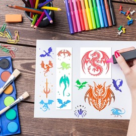 Keluna Dragon Stencils for Painting - 30 Pcs Reusable Pterosaur Moon Star Crafts Templates Dragon Themed Stencils for Painting onWood Wall DIY Art Craft Canvas Fabric Home Décor
