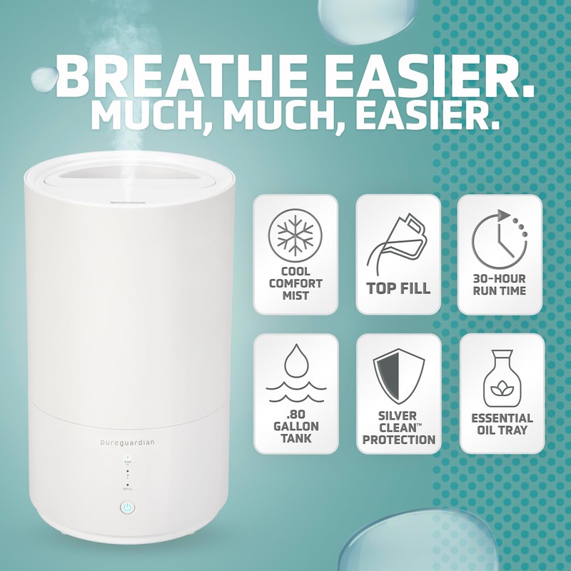 PureGuardian Top Fill Humidifier - H950AR Cool Mist Humidifier, 0.8