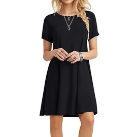 POPYOUNG 2025 Women's Summer Casual T-Shirt Dresses Crew Neck Beach Cover Up Sun Dress Small, Black