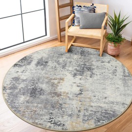 Lahome Lahome Modern Abstract Round Rug - 5Ft Grey Living Room Rugs Washable Bedroom Circle Rugs Indoor Dining Table Mat, Soft Non Slip Low Pile Contemporary Office Carpet for Playroom Kitchen Coffee Table