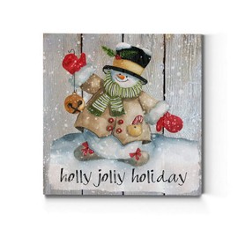 Renditions Gallery Holly Jolly Holiday Wall Art, Cute Christmas & Winter Artwork, Festive Snowman, White & Red, Premium Gallery Wrapped Canvas Decor, Ready to Hang, 10 in H x 10 in W, Made in America