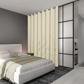 Estelar Textiler Curtain for Sliding Glass Door 100W x 96L Inch Gold Palm Tree Printed Curtain Thermal Insulated Blackout Curtain for Dining Room, 8.3ft Wide x 8ft Long, Dark Grey, 1 Panel