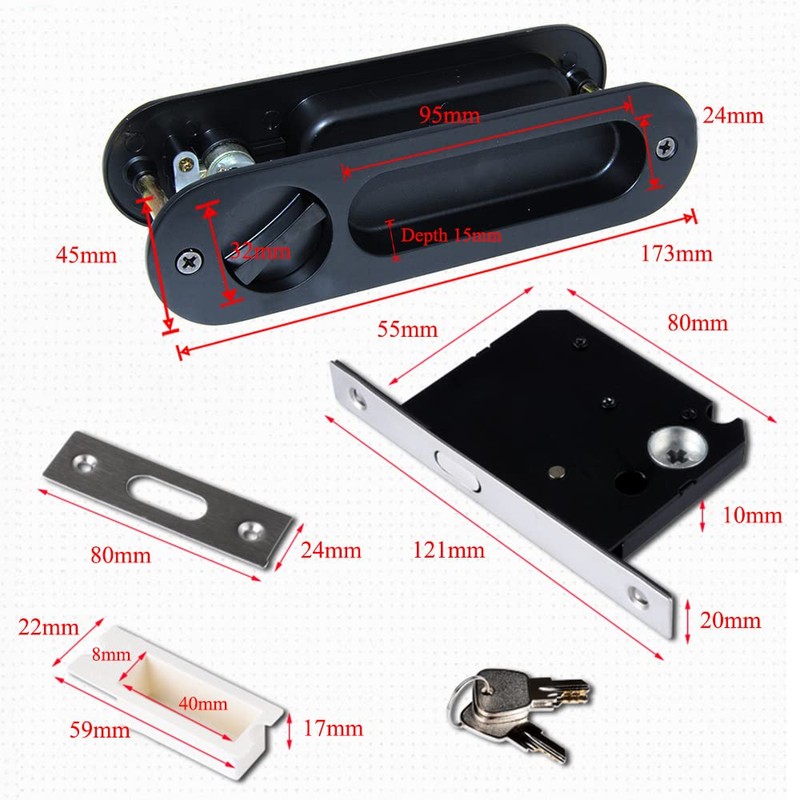 HOCONNIE Pocket Door Handle with Key Sliding Door Lock Keyed