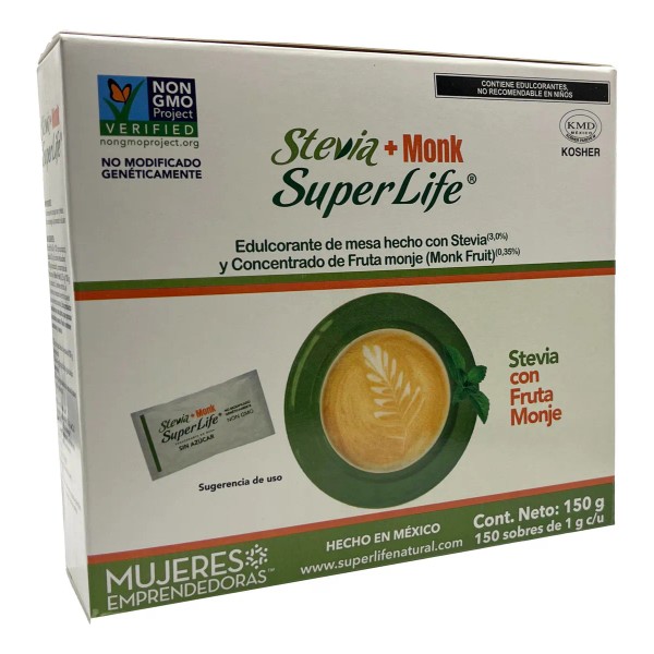 Superlife Stevia+monk Fruta Del Monje Sin Azúcar 150 Sobres