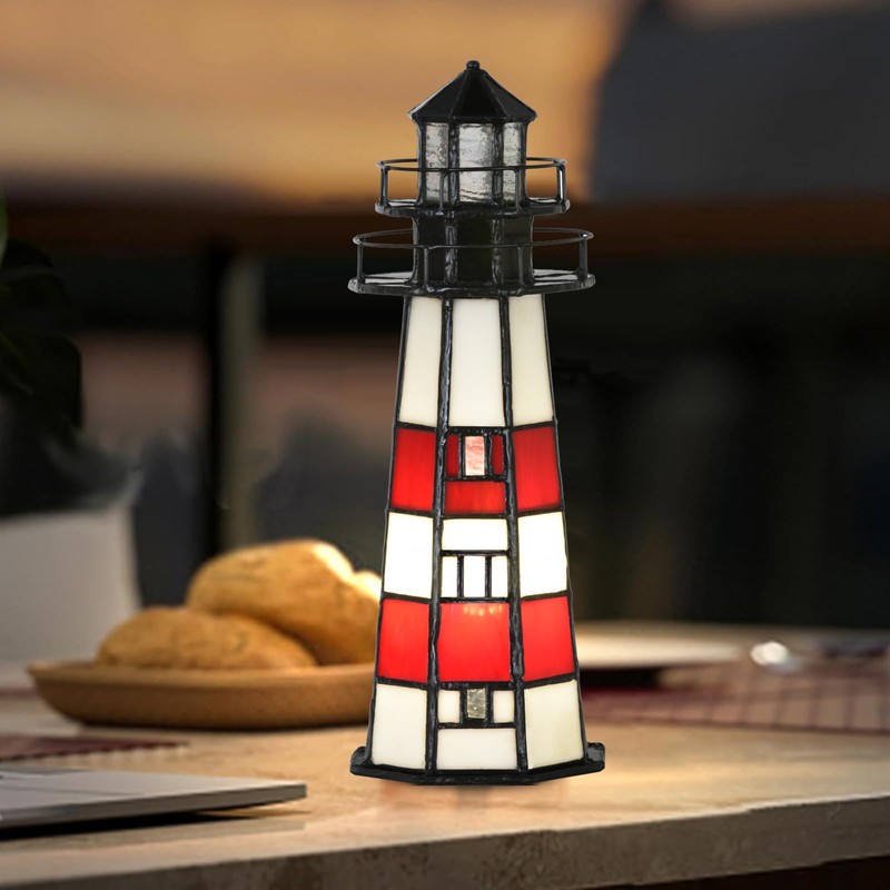 HomeBeauty A0016 Tiffany Lighthouse Lamp Stained Glass Accent Table lamp