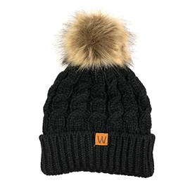 Allydrew Winter Warm Soft Knit Beanie with Faux Fur Pom Pom, Black