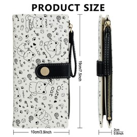 Farcauo Black Kawaii Cat Wallet for Women Long Leather Coin Purse with Cute Design Minimalist Credit Card Holder and ID Window Travel Cash Wallet for Ladies