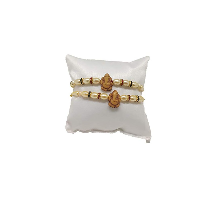 Set of 2 Ganesh Design Rakhi Thread & Multicolor Beads