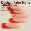 Red Press on Nails Long Coffin Fake Nails with Heart